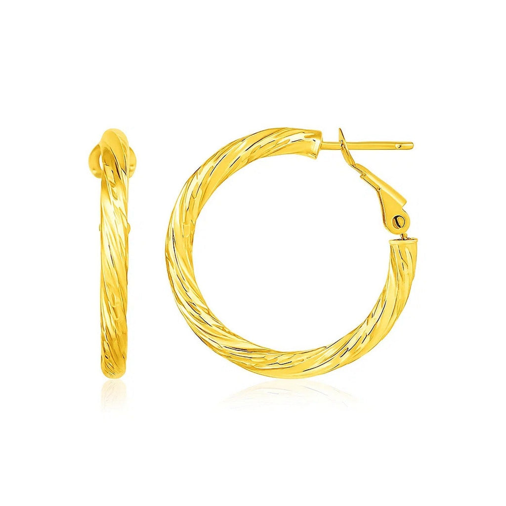 14k Yellow Gold Petite Twisted Round Hoop Earrings(3x20mm)