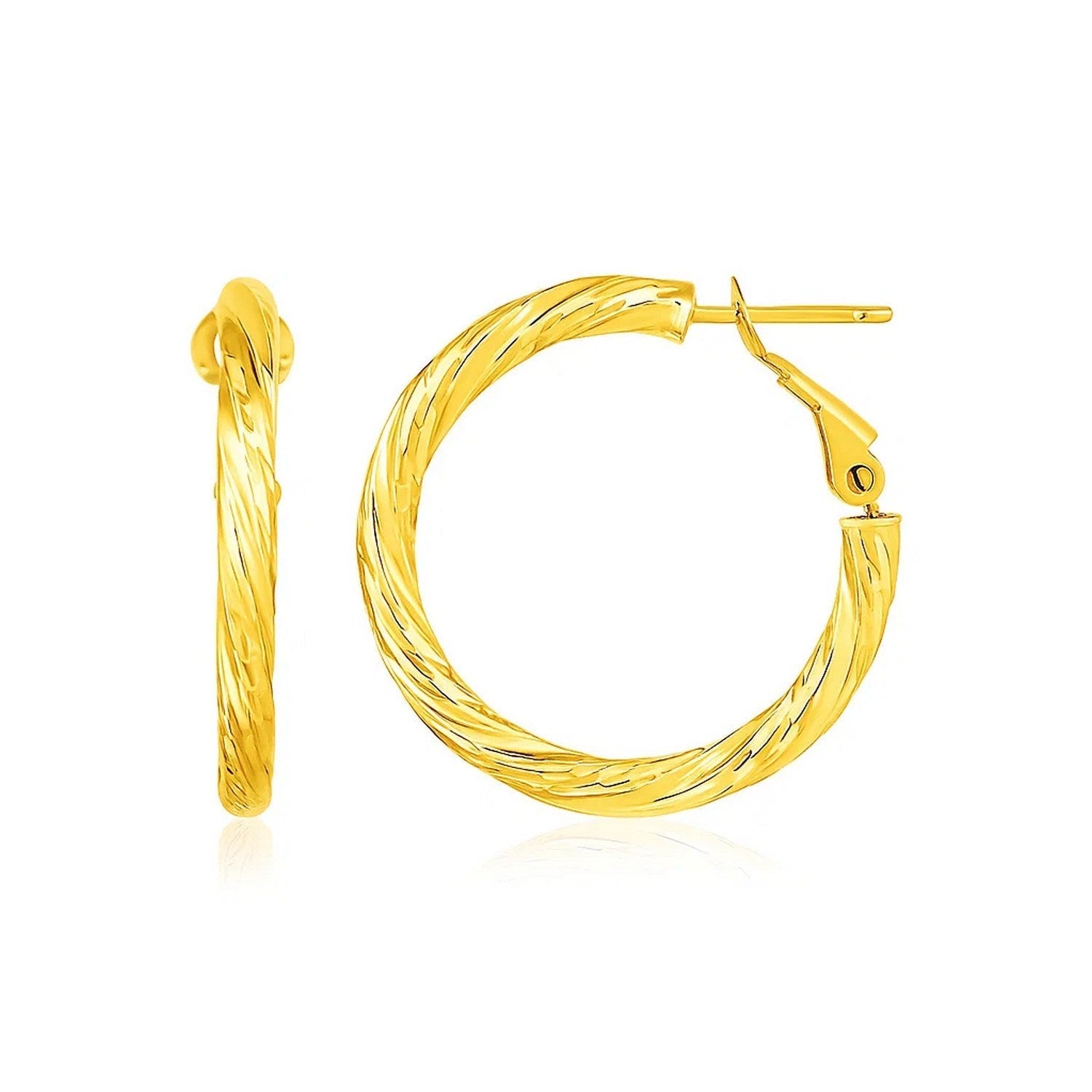 14k Yellow Gold Petite Twisted Round Hoop Earrings(3x20mm)