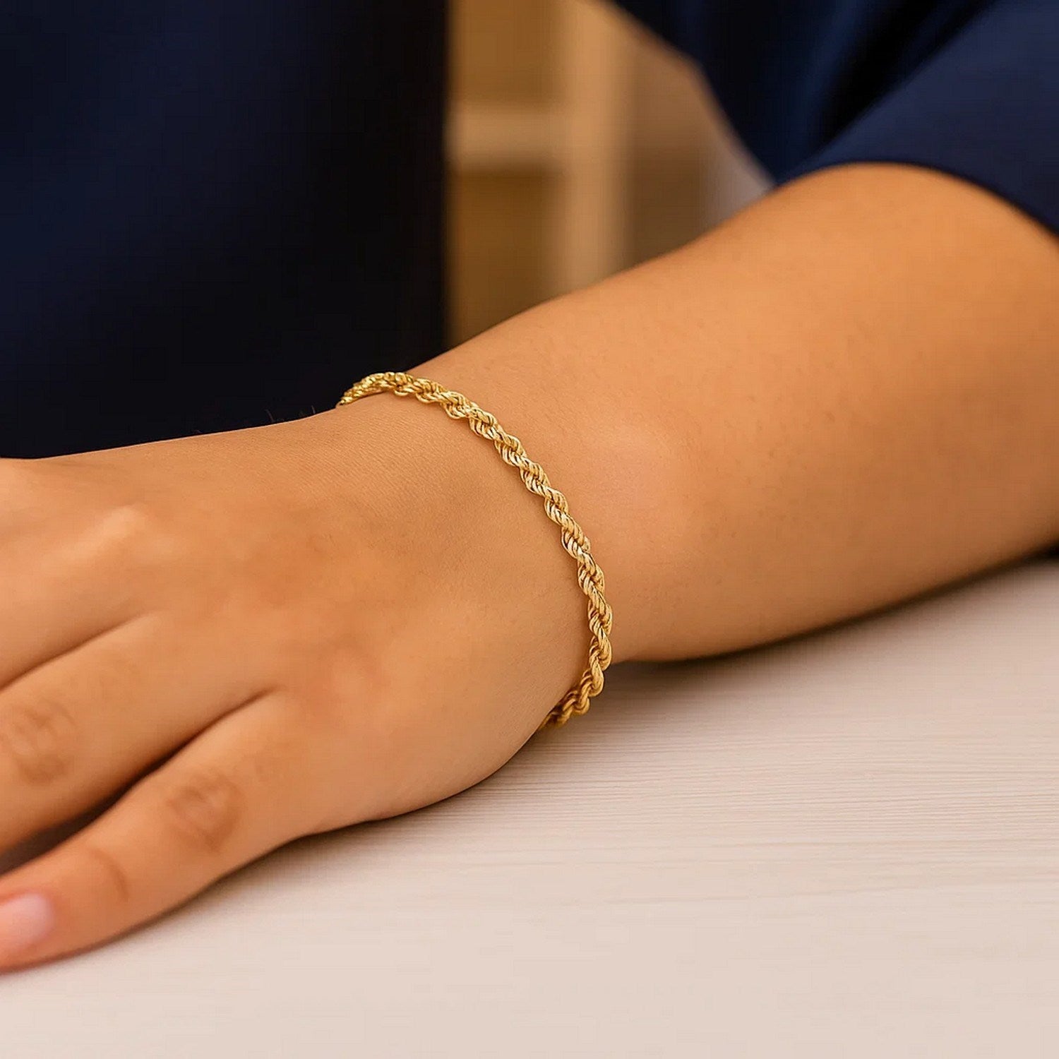 Lite Rope Chain Bracelet in 10k Yellow Gold  (2.50 mm)