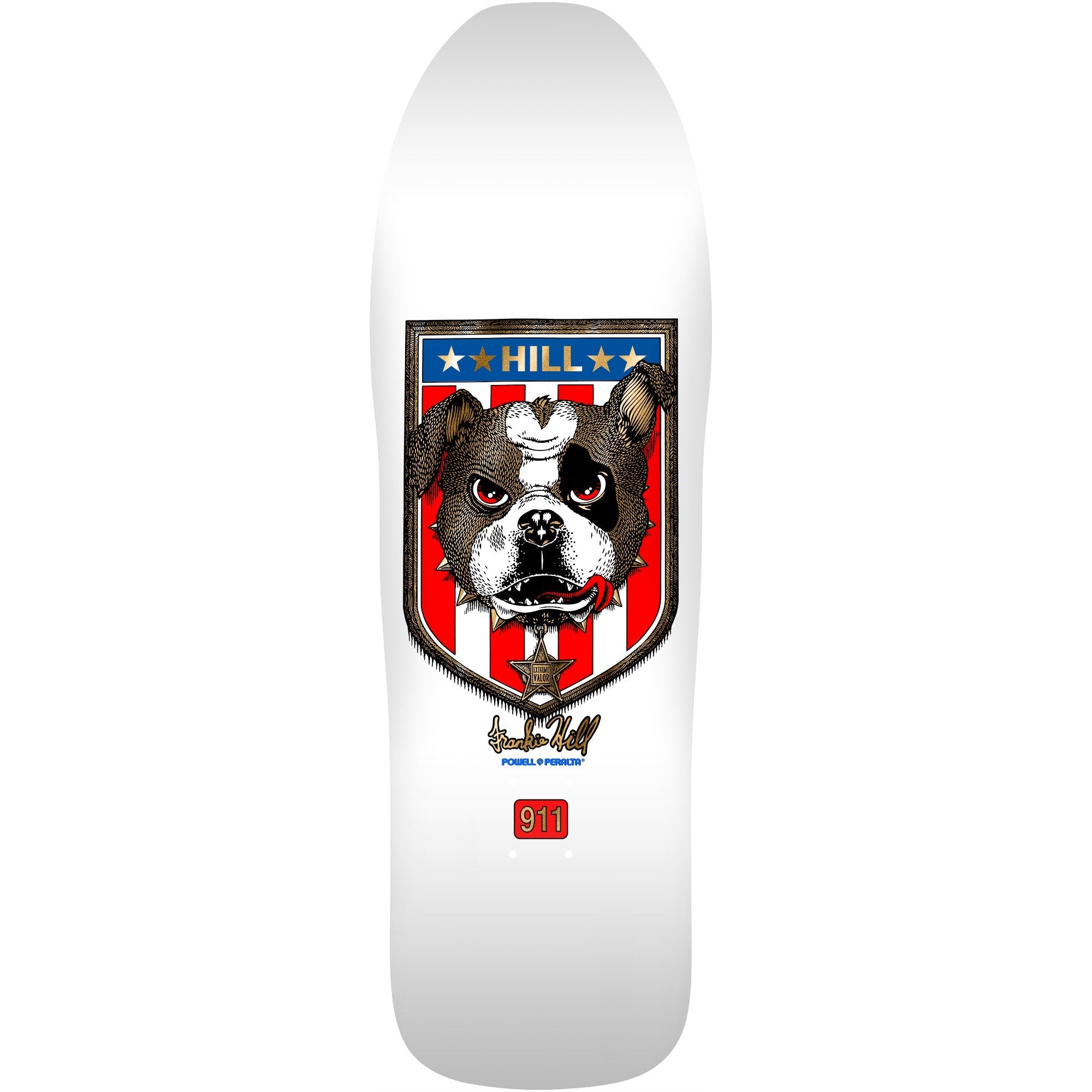 Powell Peralta Frankie Hill Bulldog Reissue Skateboard Deck - 10″ White/Gold Foil