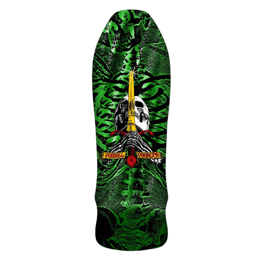 Powell Peralta GeeGah Skull and Sword Skateboard Deck - 9.75″ Green Foil