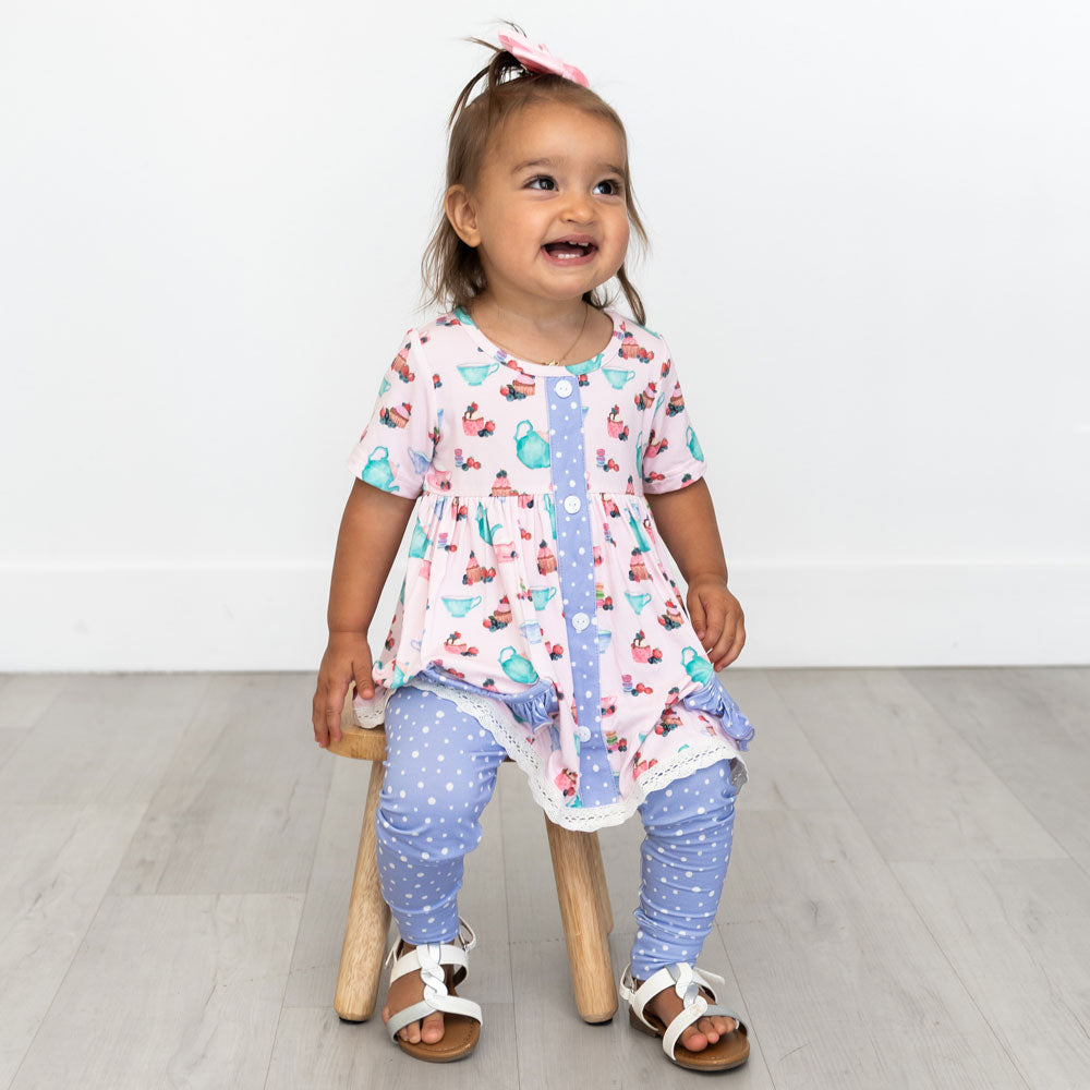 Lillian's Garden Tea Party Bamboo Short Sleeve Peplum + Legging Set