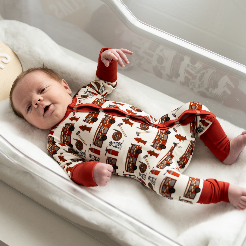 Alcaous Fire Trucks Bamboo Convertible Footie