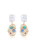 Rainbow Crystal Nugget & Pearl Earrings