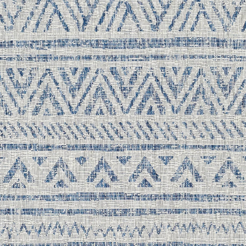 4 ft. x 6 ft. Blue Grey Chevron Coastal Boho Style Indoor Outdoor Area Rug