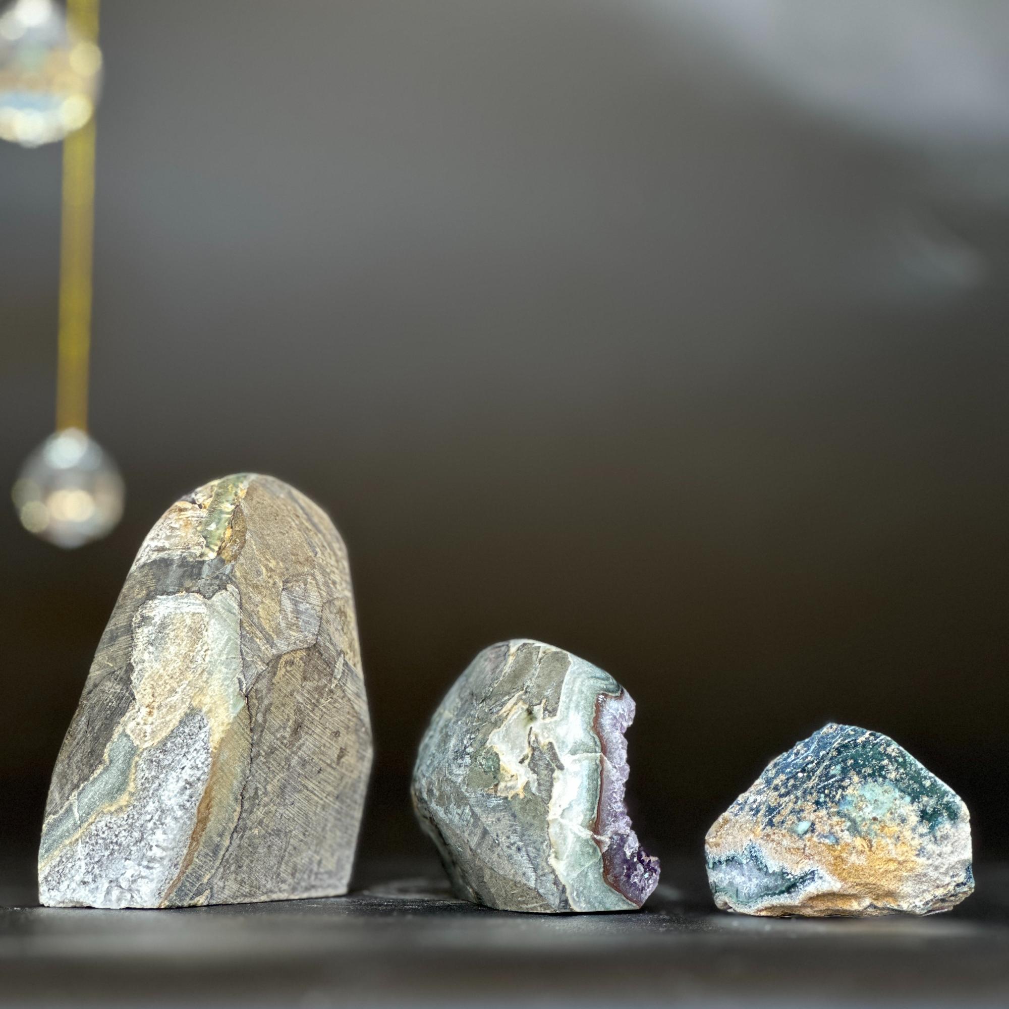 Rare rainbow amethysts set of 3, colorful druzy amethysts, freeform sugar crystals, home decor crystals