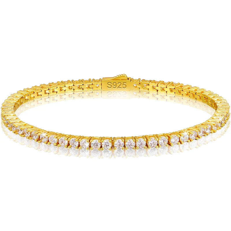 Gold Tennis Bracelet 3mm 925 Silver VVS Moissanite