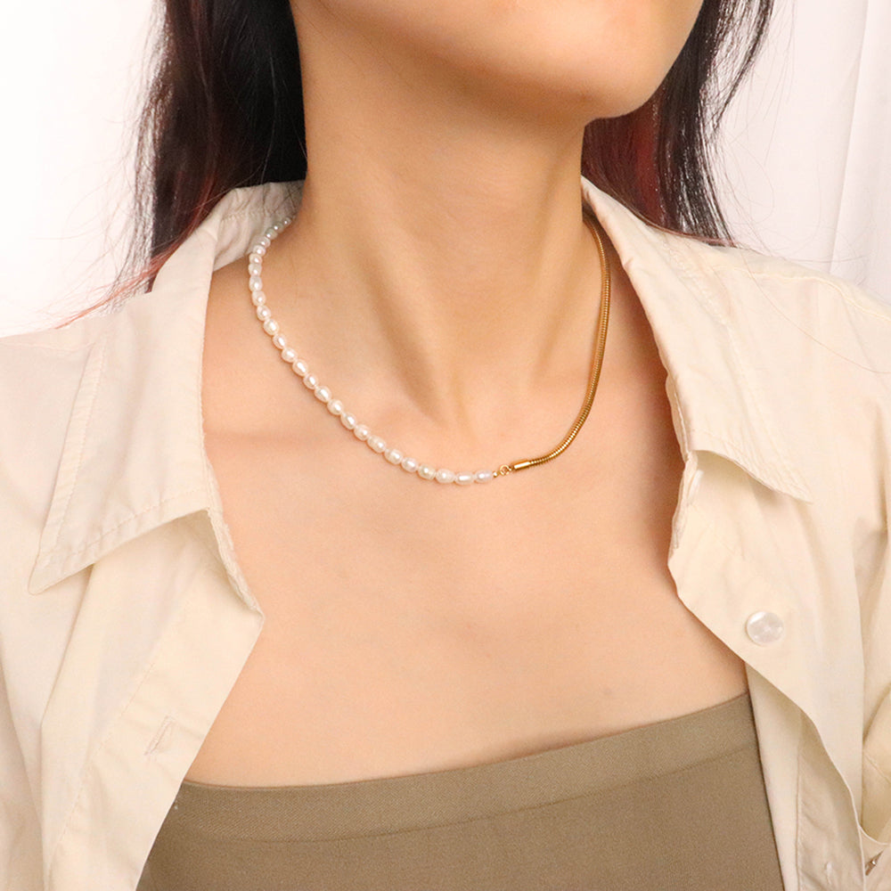 Handcrafted Pearl Necklace, 18k Gold Plated