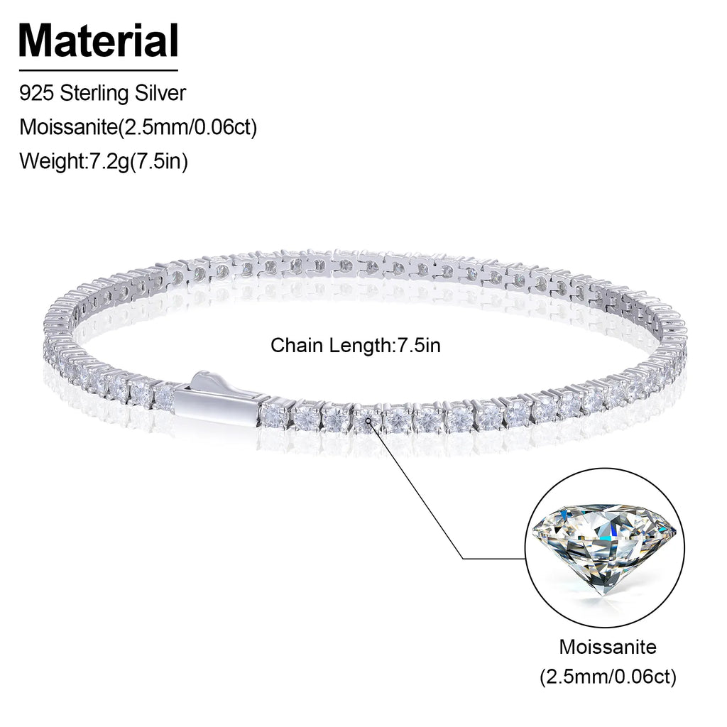 Lévêque Tennis Bracelet 2mm – 925 Silver & VVS Moissanite