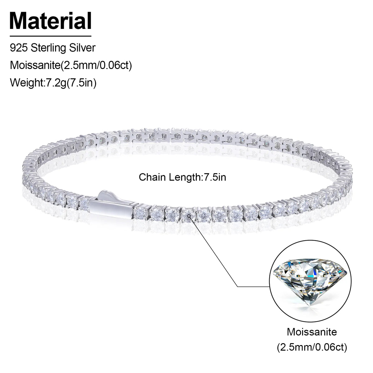Lévêque Tennis Bracelet 2mm – 925 Silver & VVS Moissanite