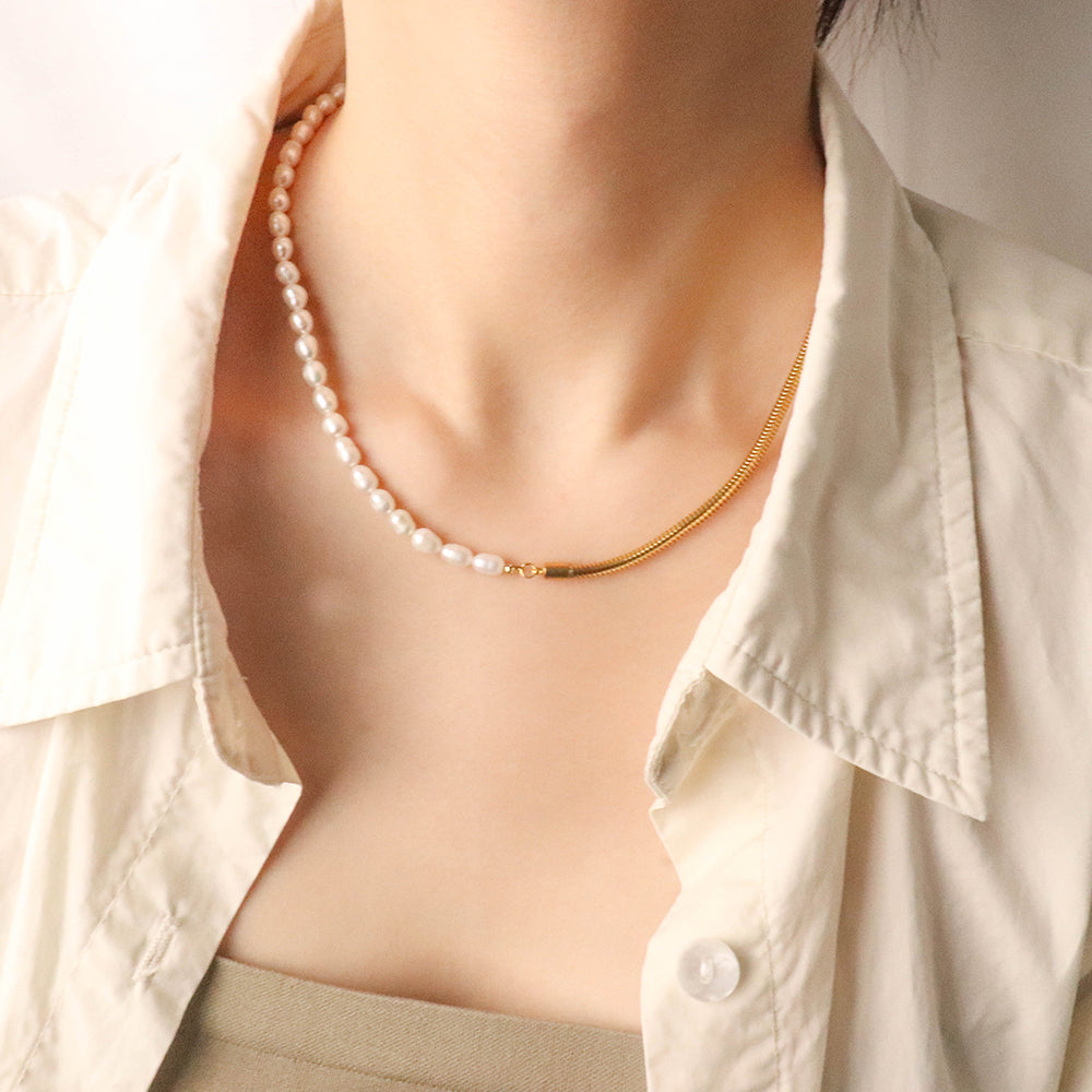 Handcrafted Pearl Necklace, 18k Gold Plated