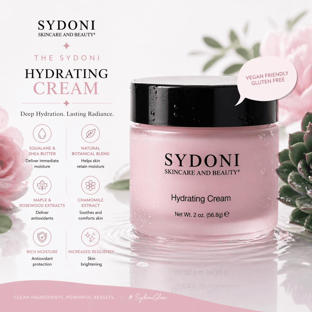 SYDONI HYDRATING CREAM with Botanical Humectants & Shea Butter Net Wt. 2oz. (56.8g)