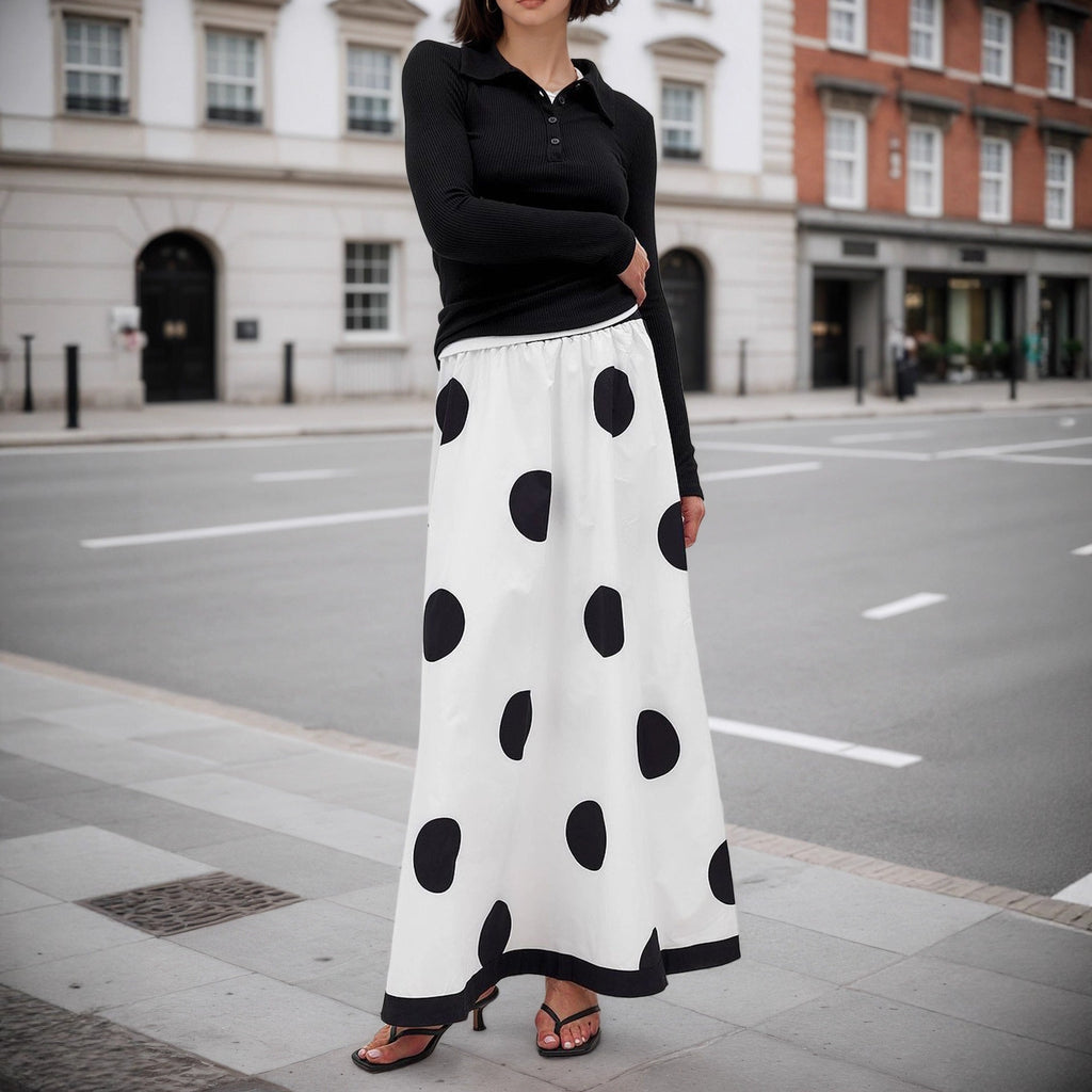 High Waist Fall Big Polka Dot Women French Elegant Fashionable Skirt