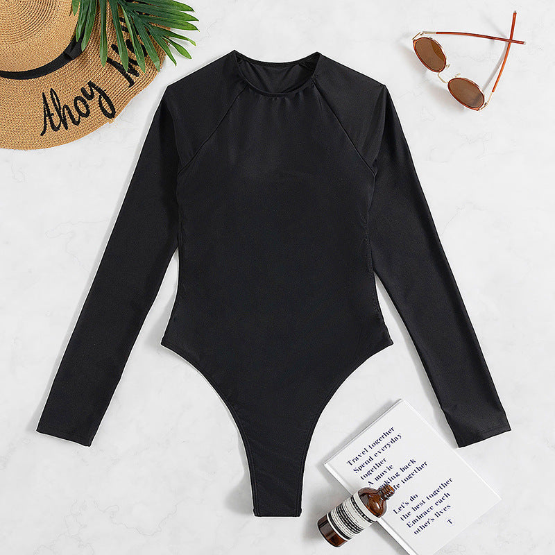 Long Sleeve One Piece Swimsuit Long Sleeve Backless Sexy Swimsuit T-Back Light Diamond One Piece Swimsuit
