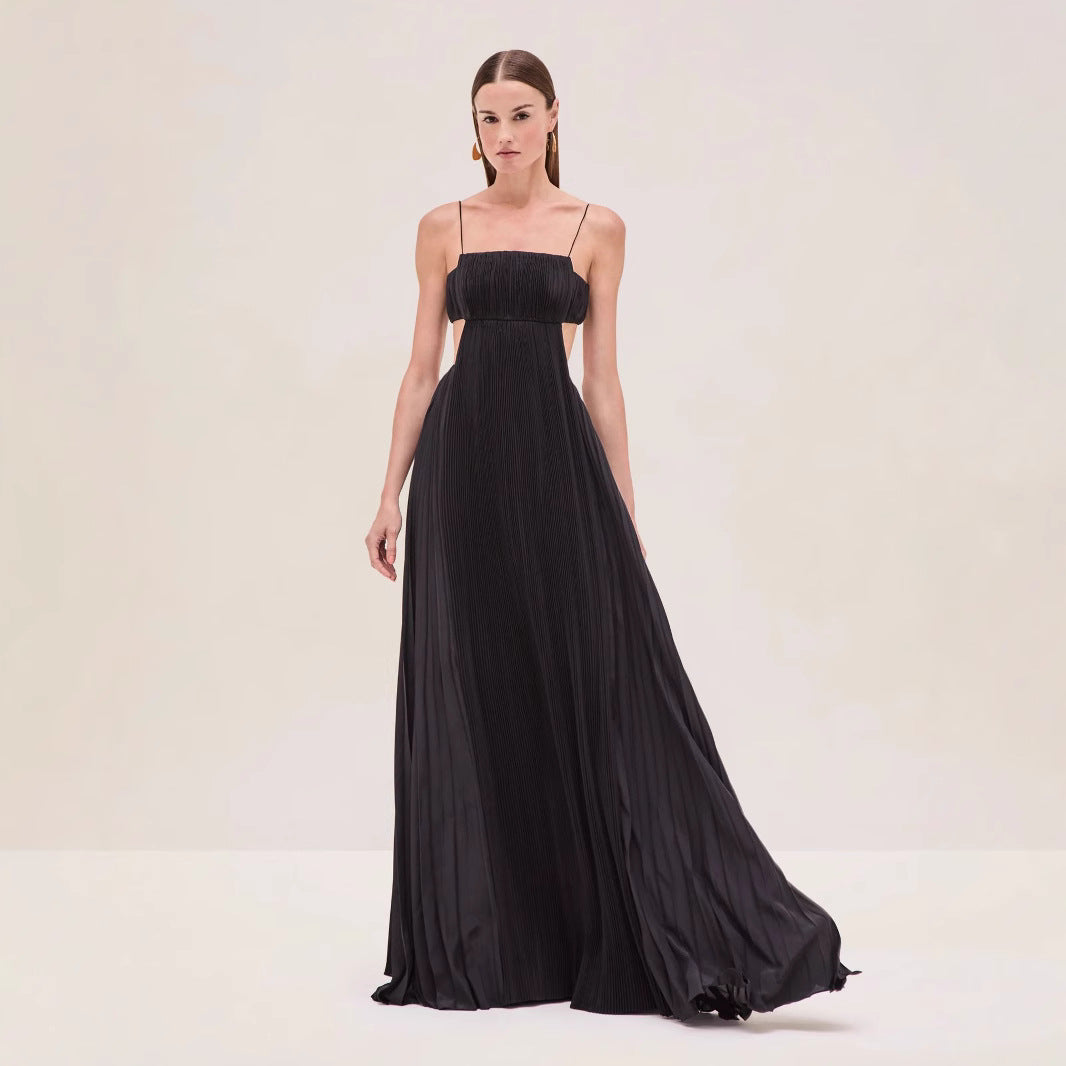 Women Summer Cami Dress Sexy Pleated Backless Dress