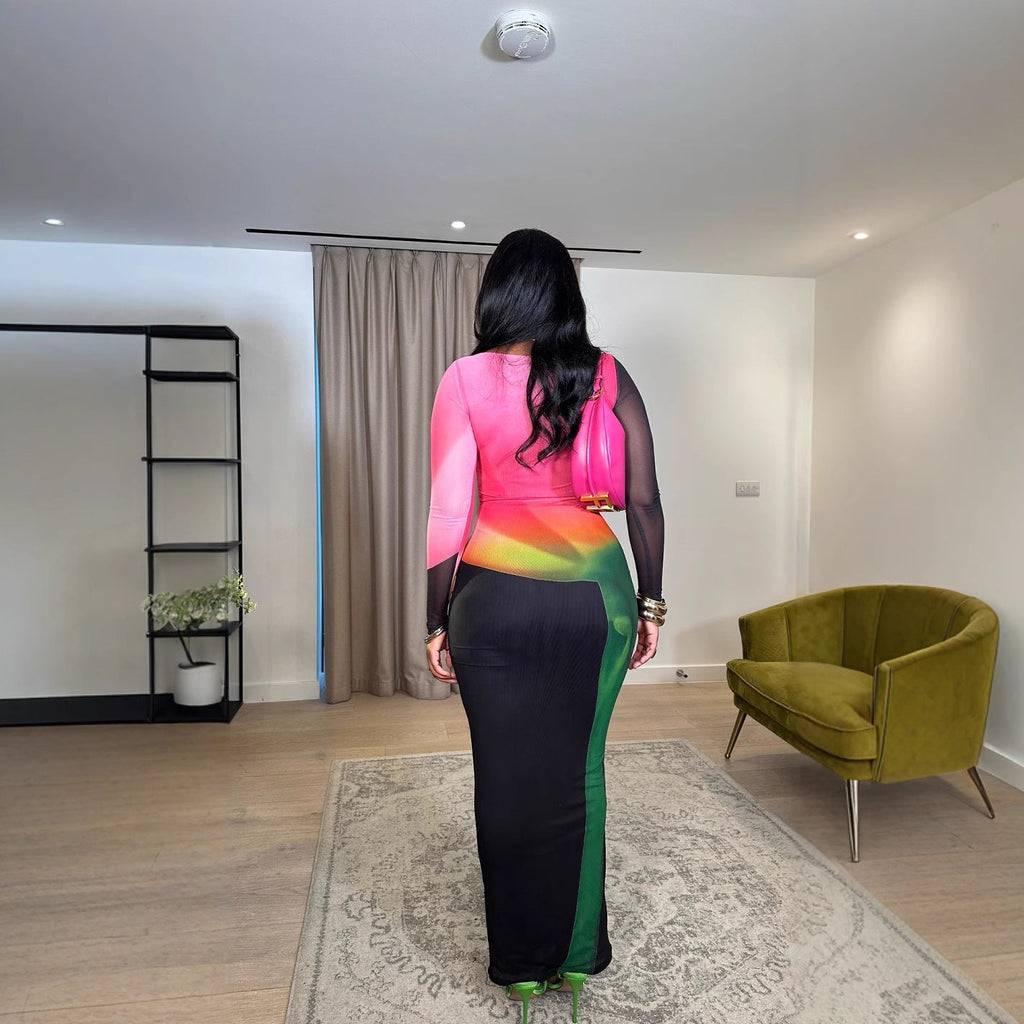 Women Clothing Double Layer Mesh Spring Autumn Elegant Long Sleeve Dress