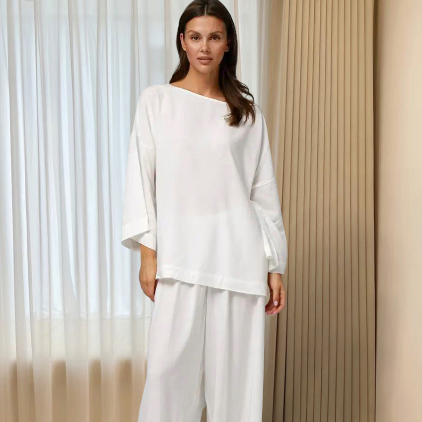 Fall Arrival Loose Casual Simple Homewear Modal Long Sleeved Trousers Women Pajamas
