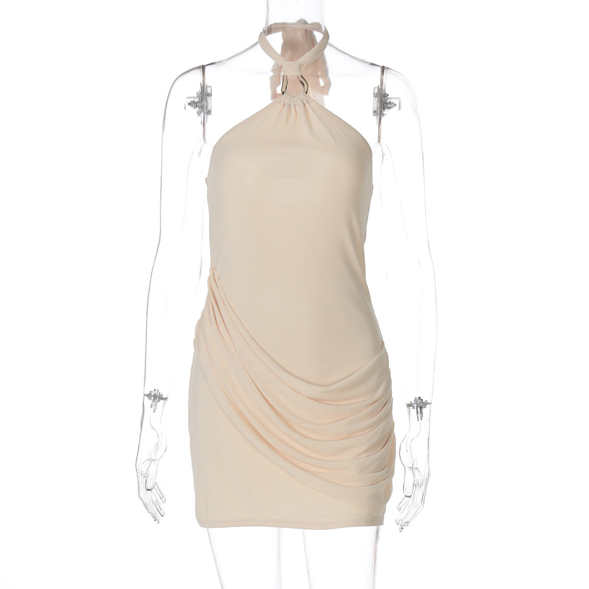 Summer Sexy Stitching Gauzy Package Hip Short Solid Color Street Halter Dress Women