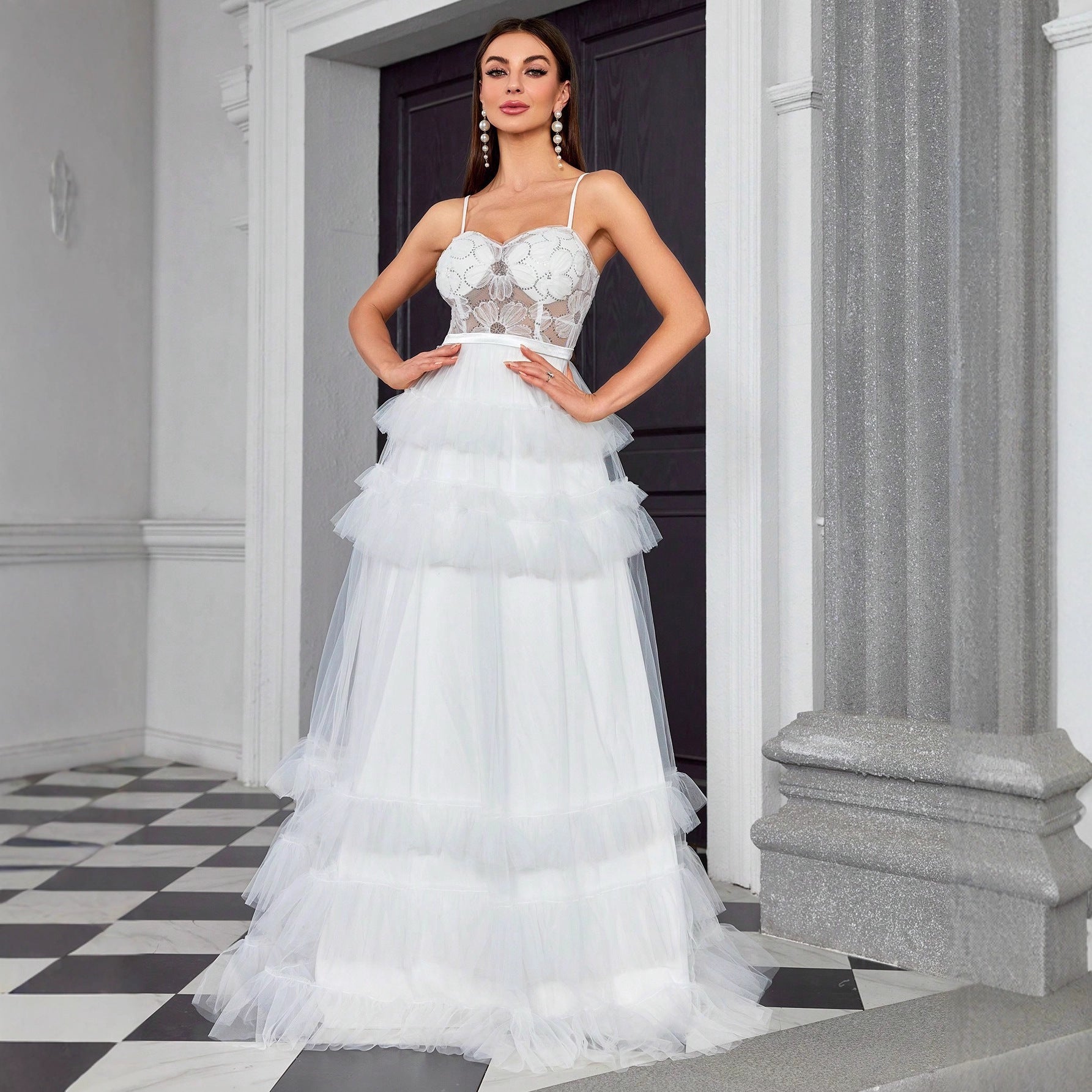 Sexy Sling Dress Tube Top Mesh Slim Fit Evening Dress Maxi Dress Women