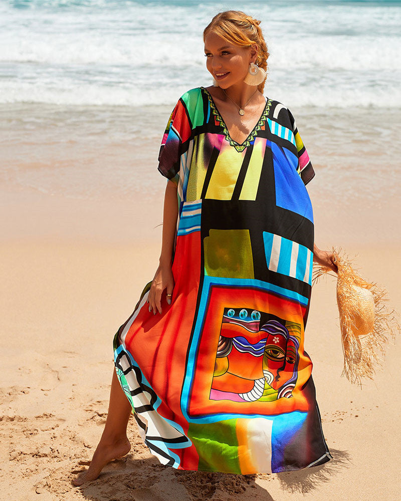 New Positioning Printing Beach Cover-up Sexy Cardigan Dress Beach Cover Up