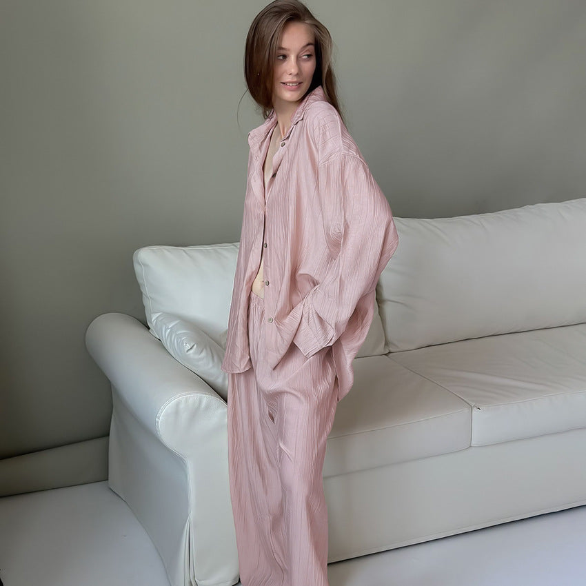 Autumn Loose Casual Homewear Women Long Sleeved Trousers Cardigan Suitable for Daily Wear