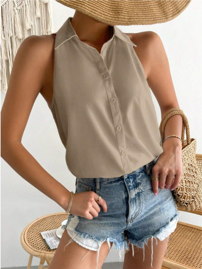 Satin Sleeveless Shirt Women Spring Satin Top Casual Office Solid Color Shirt Supply