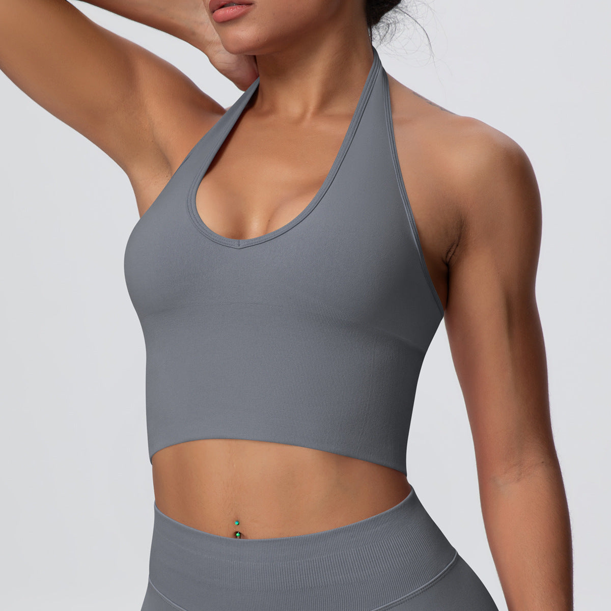 Solid Color Sports Back Shaping High Strength Poly Vest Breathable Waist Trimming Knitted Halter Bra Fitness Clothes Yoga Clothes