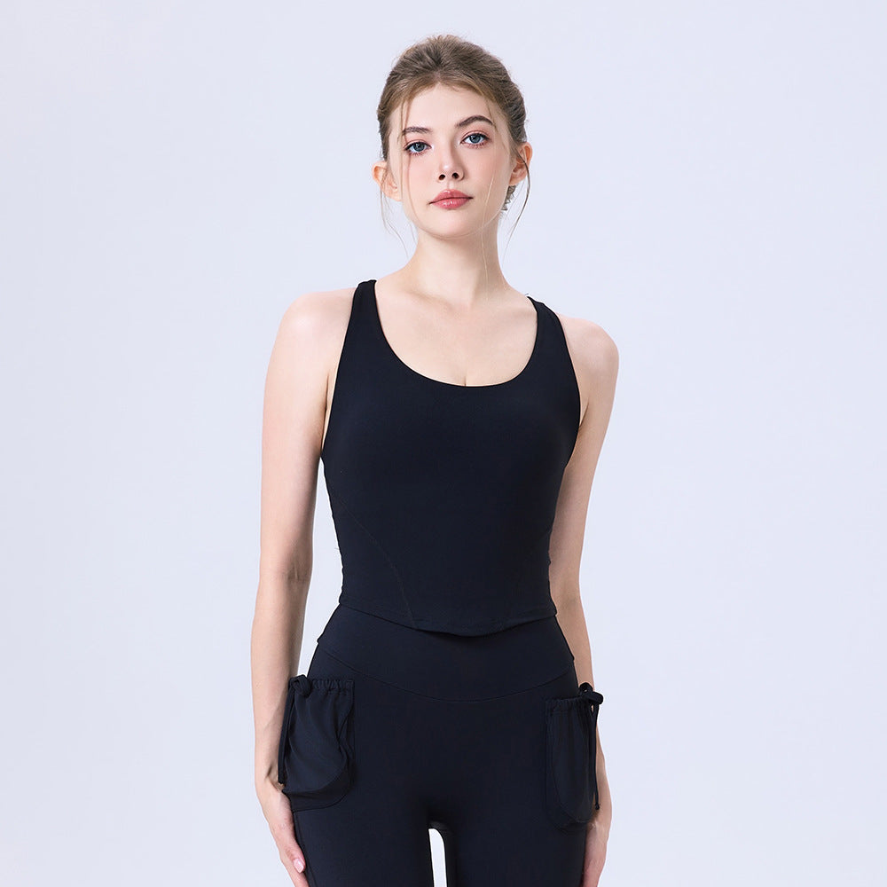 Nude Feel round Neck Beauty Back Quick Drying Sports Underwear Women Shockproof Running Bra Fitness Yoga Wear Vest