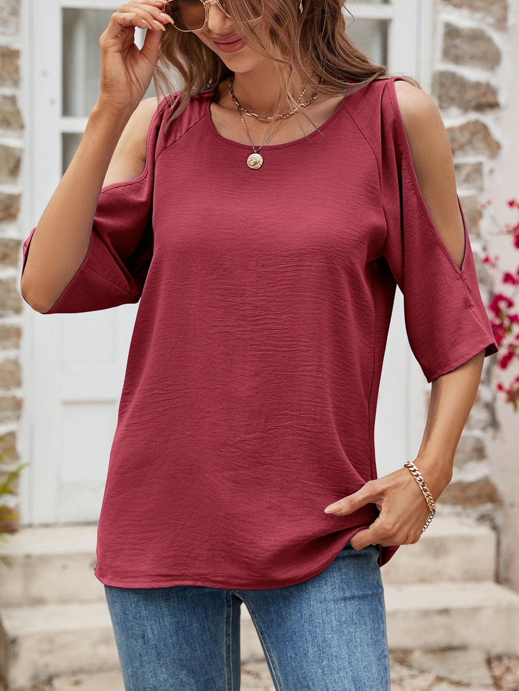 Summer Women Clothing Solid Color Round Neck Off The Shoulder Short Sleeve Top Casual Women T Shirt