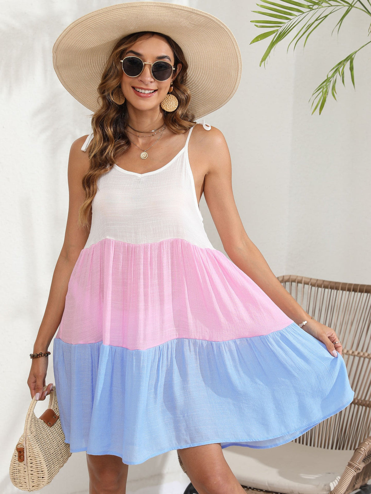 Women Braces Skirt Women Clothing Color Contrast Patchwork Striped Large Bandage Beach Dress Striped Color Dress
