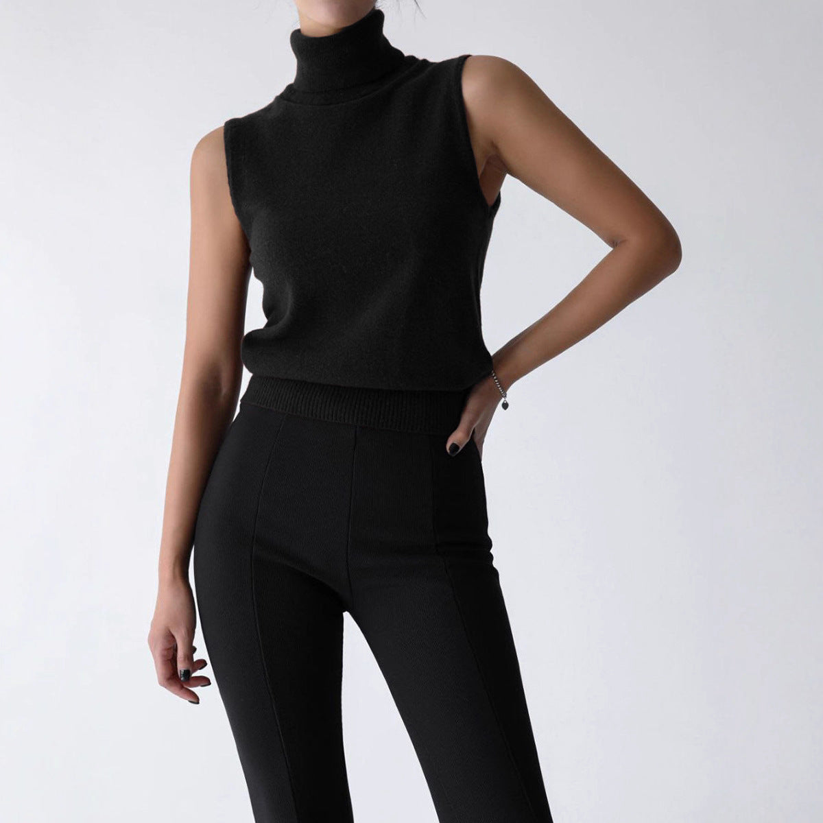 Knitted Sleeveless Vest Autumn High Neck Vest Sweater Minimalist Vest Top Women