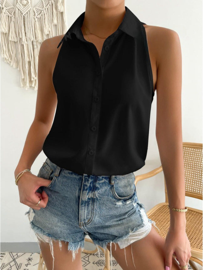 Satin Sleeveless Shirt Women Spring Satin Top Casual Office Solid Color Shirt Supply