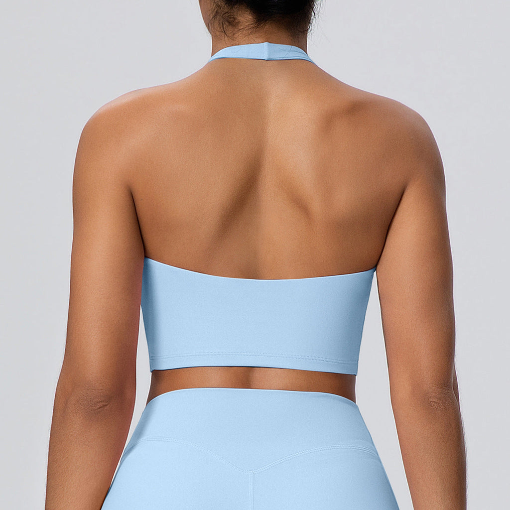 Solid Color Halter Beauty Back Nude Feel Yoga Vest Top Chest Pad Sports Bra Underwear Fitness Yoga Wear