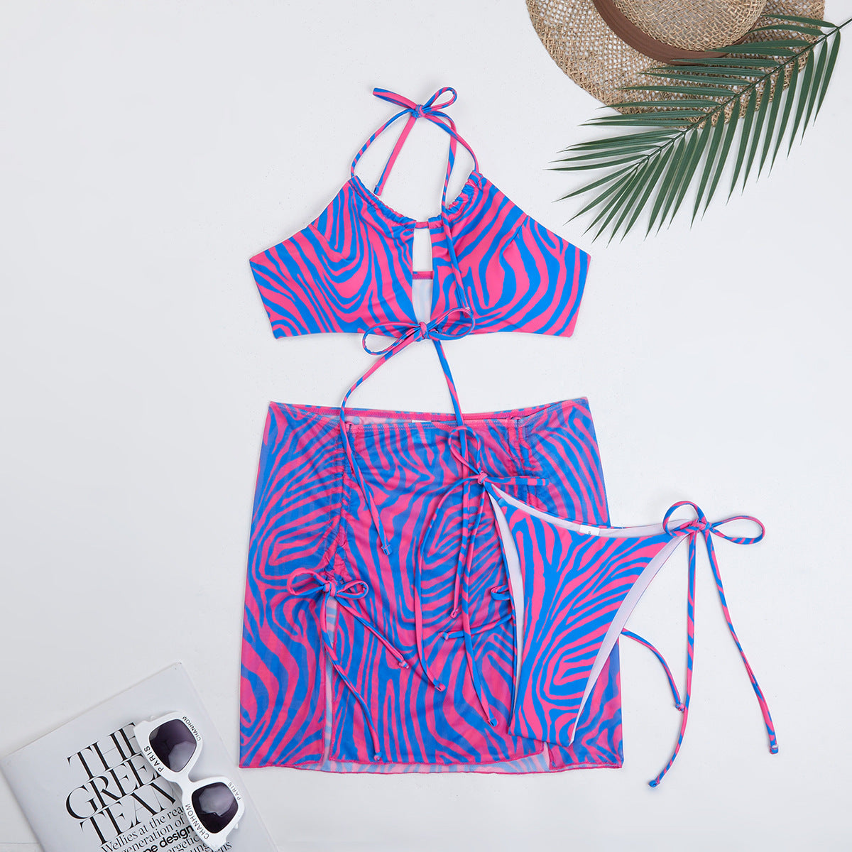Swimsuit Women Striped Split Three Piece Printed Bikini Bikini Swimsuit