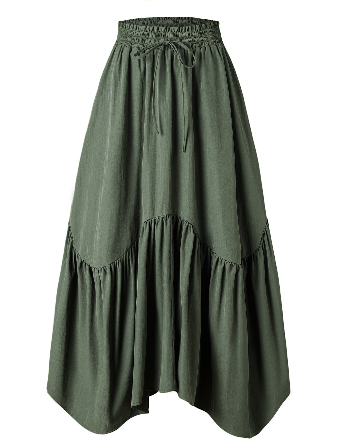 Women Wave Lace up Adjustable Skirt High Waist Elastic Large Swing Skirt Retro Long Skirt