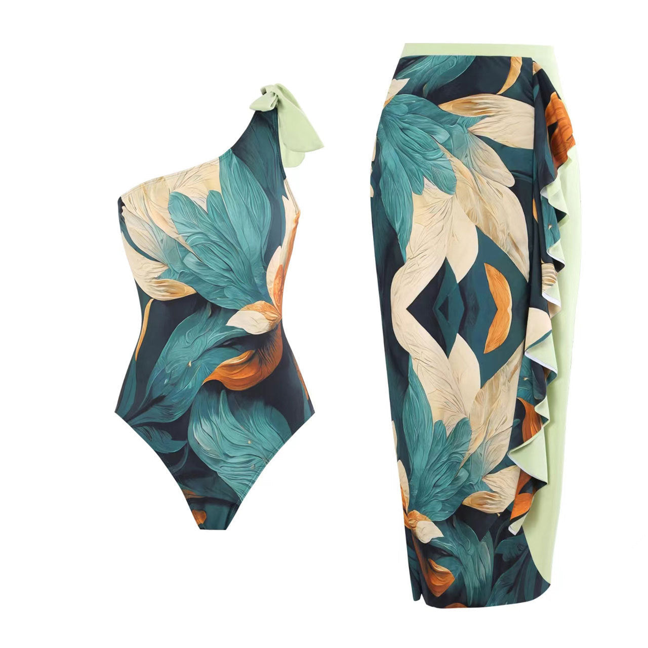 Swimsuit Digital Printing Long Skirt Sunscreen Swimsuit Women