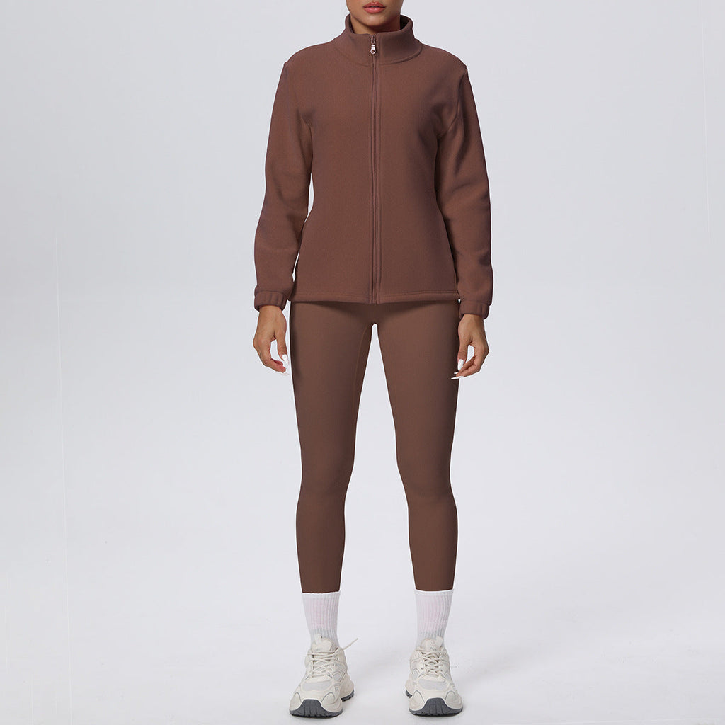 Skinny Yoga Pants High Waist Hip Lift Nude Feel Sports Long Sleeve Zipper Fleece Padded Coat Workout Clothes Yoga Suit