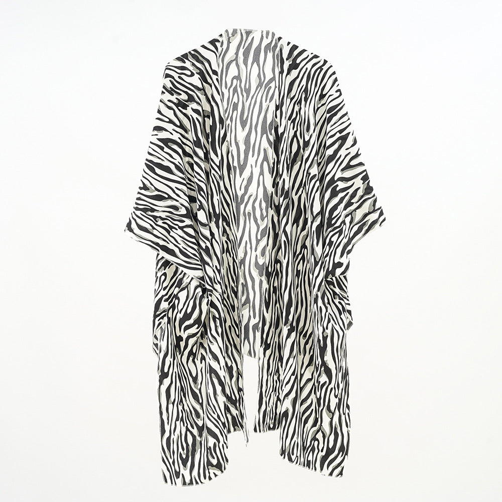 Black White Tree Print Sun Protection Seaside Vacation Quick-Drying Sun Protection Clothing Women Blouse