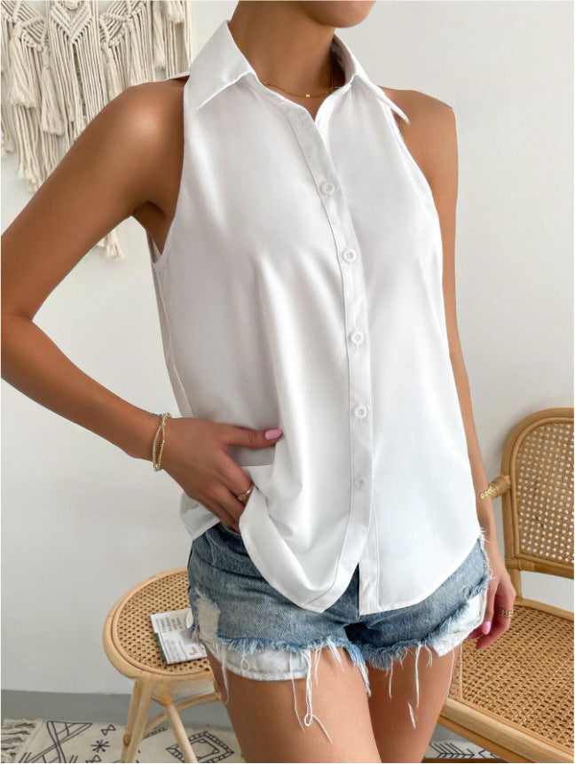 Satin Sleeveless Shirt Women Spring Satin Top Casual Office Solid Color Shirt Supply