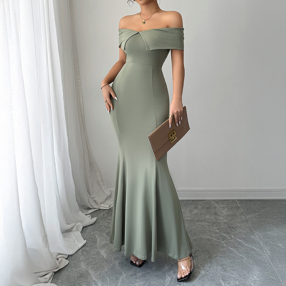 Elegant Sheath off Shoulder Dress Women Clothing Spring Summer