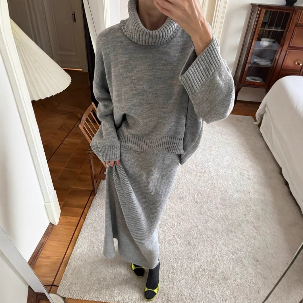 Turtleneck Sweater Skirt Set Women Autumn Winter Loose Knitted Two Piece Sweater Set Women