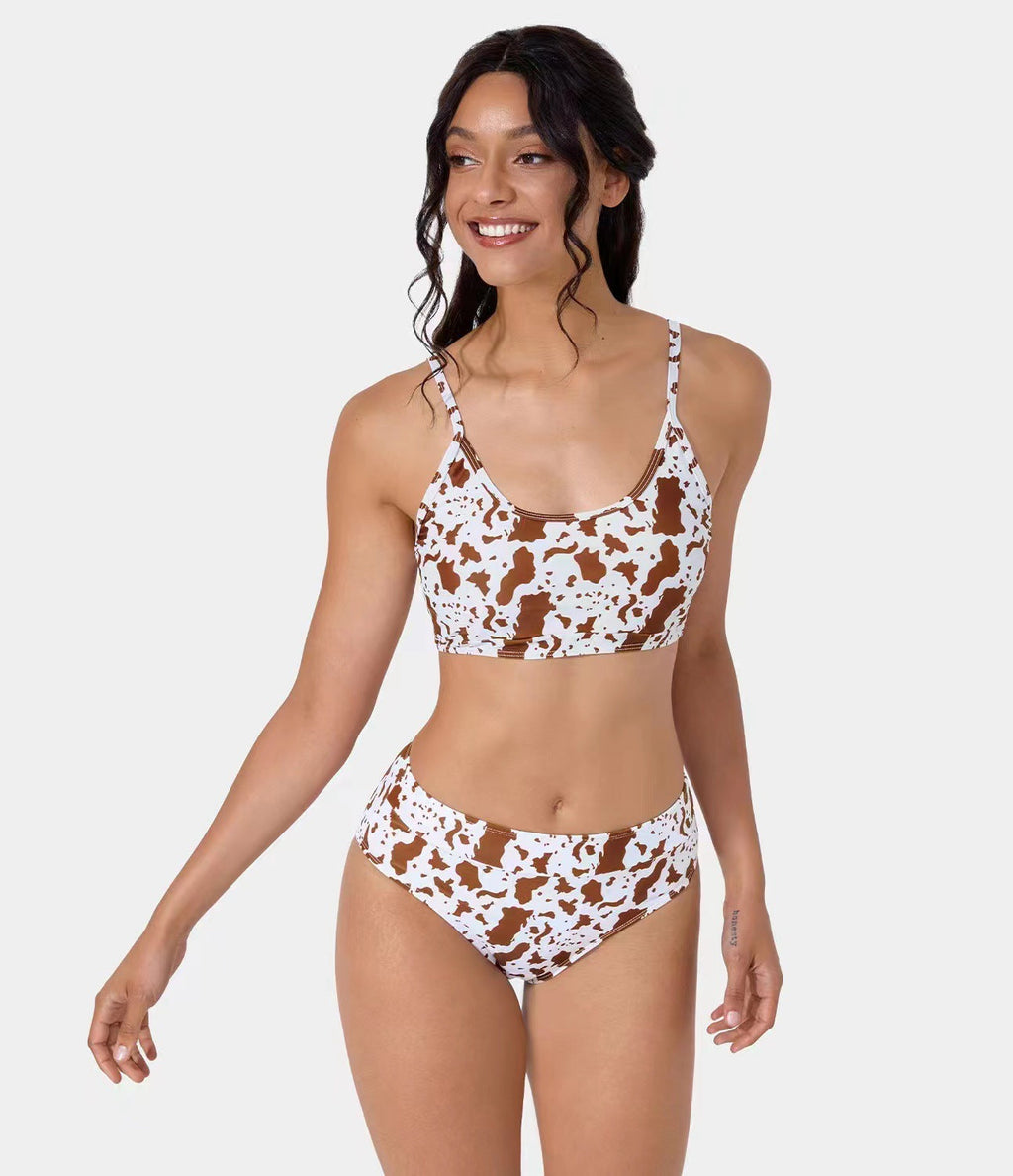 Split Beach Swimsuit Cow Print Sexy Beach Bikini Swimsuit Women