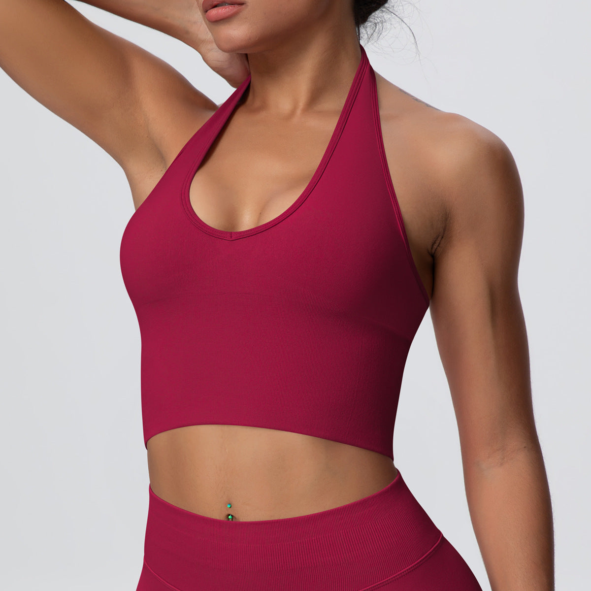 Solid Color Sports Back Shaping High Strength Poly Vest Breathable Waist Trimming Knitted Halter Bra Fitness Clothes Yoga Clothes