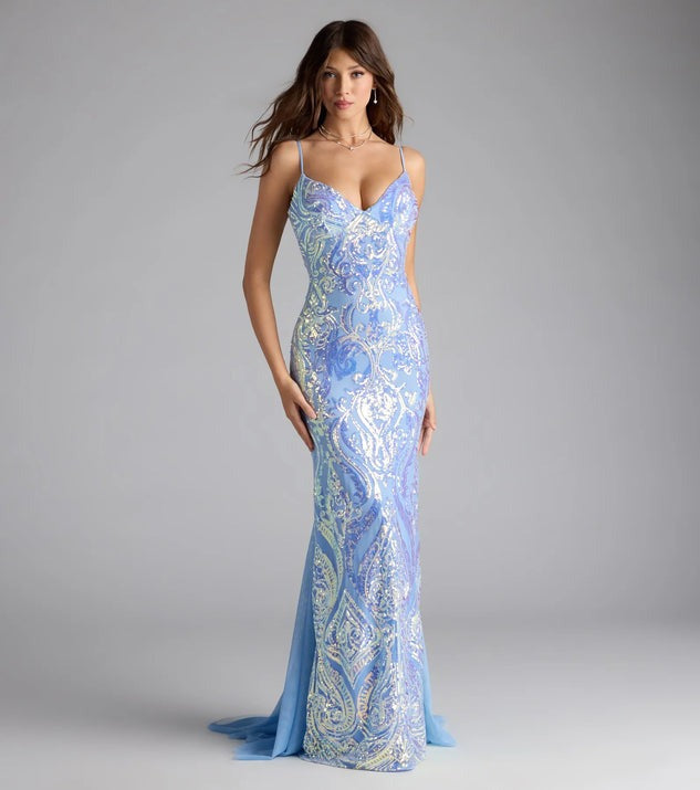 Women Party V neck Blue Sequined Sexy Dress Evening Dress