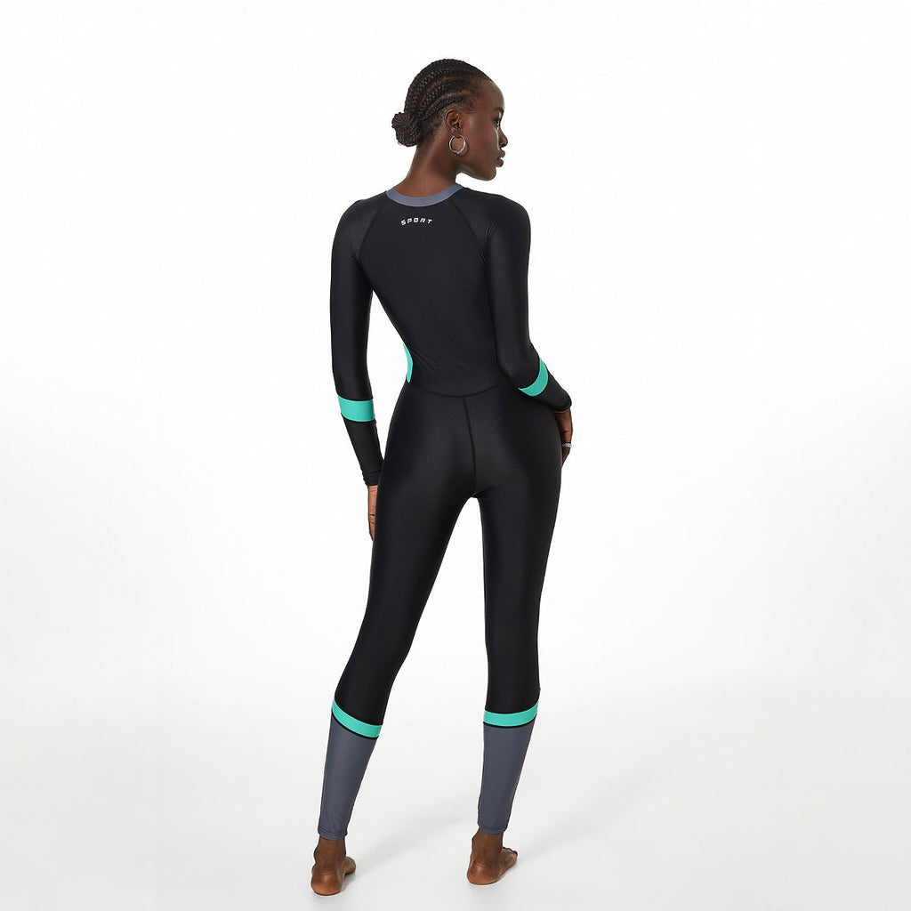 One Piece Swimsuit Women Long Sleeve Conservatively Thin Independent Cover Belly Sports Sun Protection Diving Swimsuit