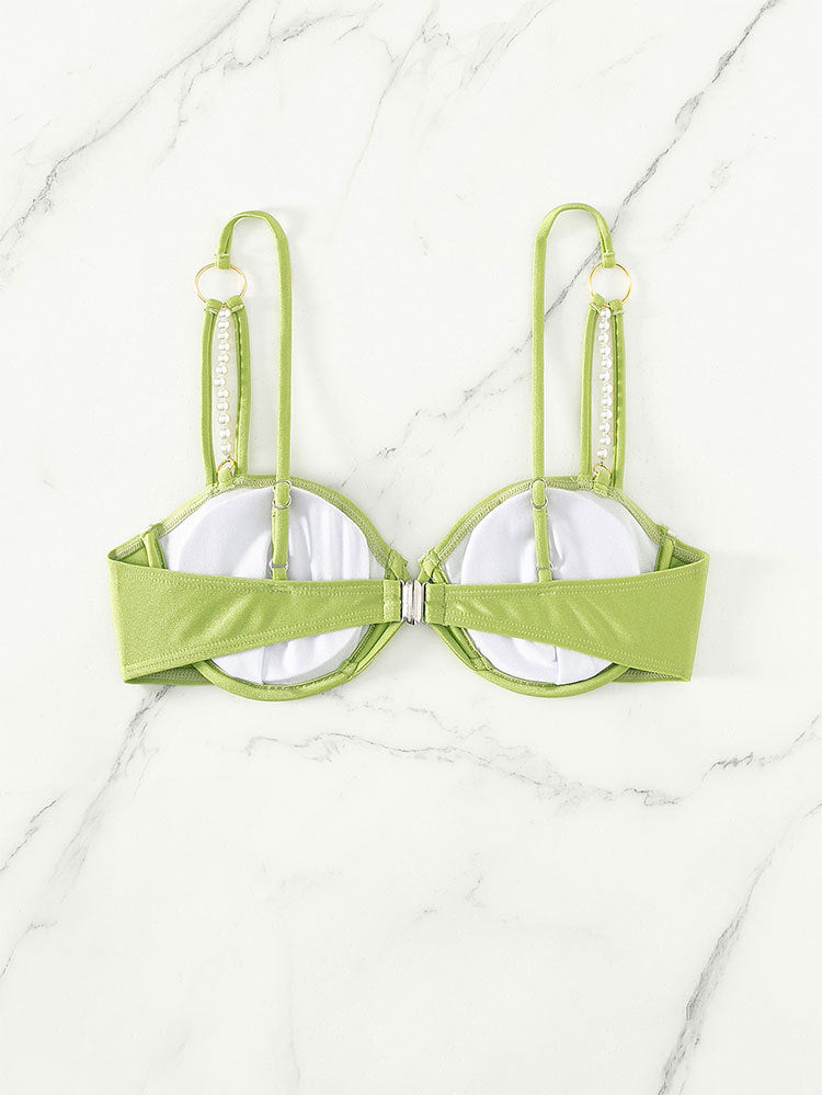 Fresh Sexy Solid Color Bikini Unlined Top Steel Bracket Push up Beach Swimsuit