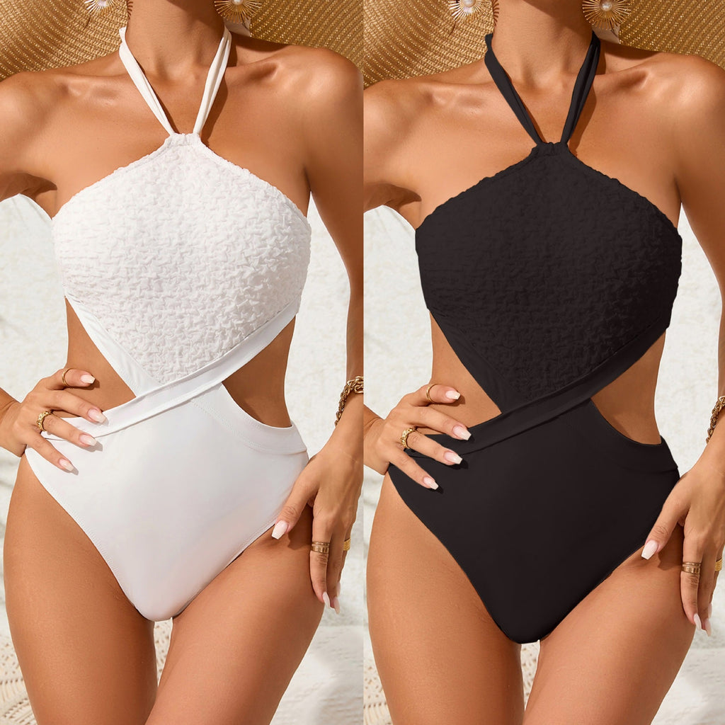 Burnt Floral Cropped Outfit Conservative Bikini One Piece Swimsuit Swimwear Women