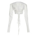 Women Clothing Personality Street Wide Shoulder Long Sleeve V neck Lace up Solid Color Short Coat