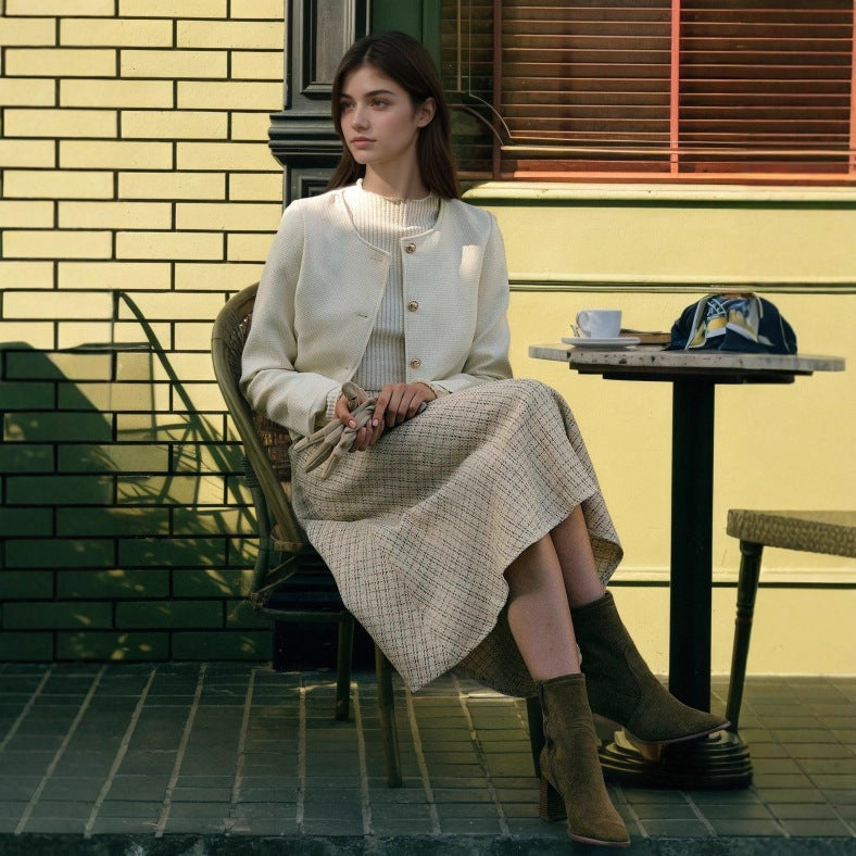 Women Autumn Winter High Waist Mid Length Big Hem Umbrella Cover Office Version