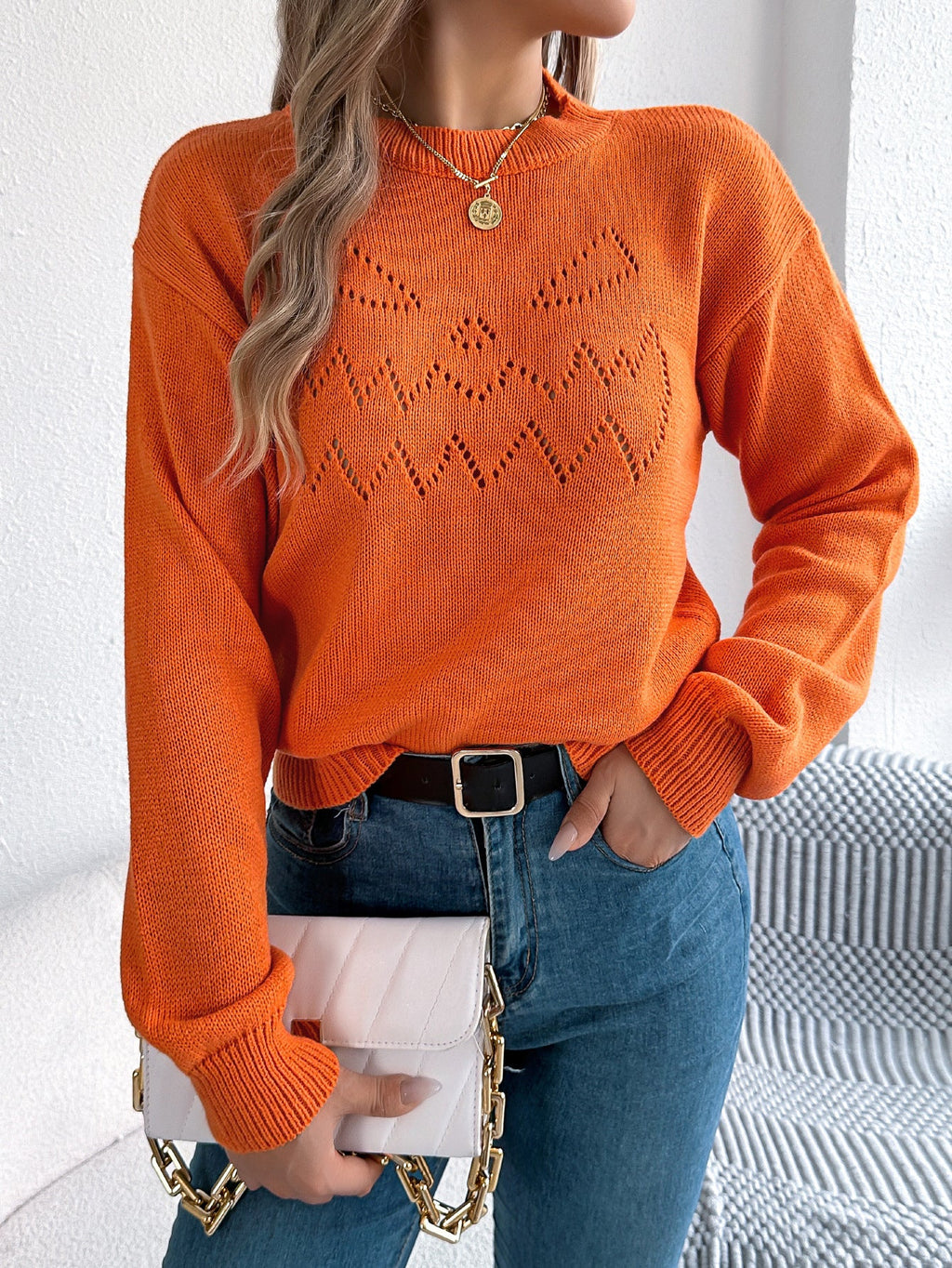 Solid Color Hollow Out Cutout out Lantern Long Sleeve Pullover Halloween Women Clothing
